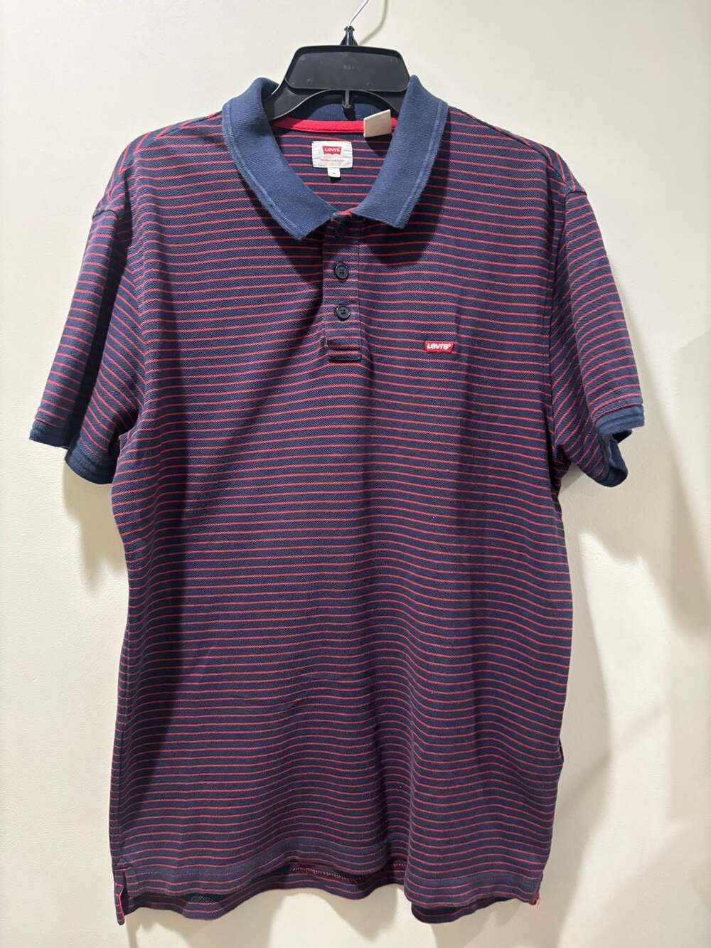 Levi's Red Tab Striped Polo Shirt Navy Blue and Red Mens Size M
